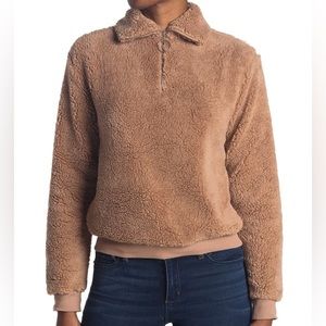 Topshop Tan Fleece Quarter Zip Teddy Pullover